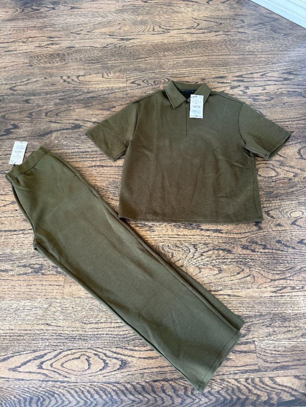 ZARA WOMAN TWO PIECE SET Comfy TOP & PANT Khaki Green Size Sm NWT $109